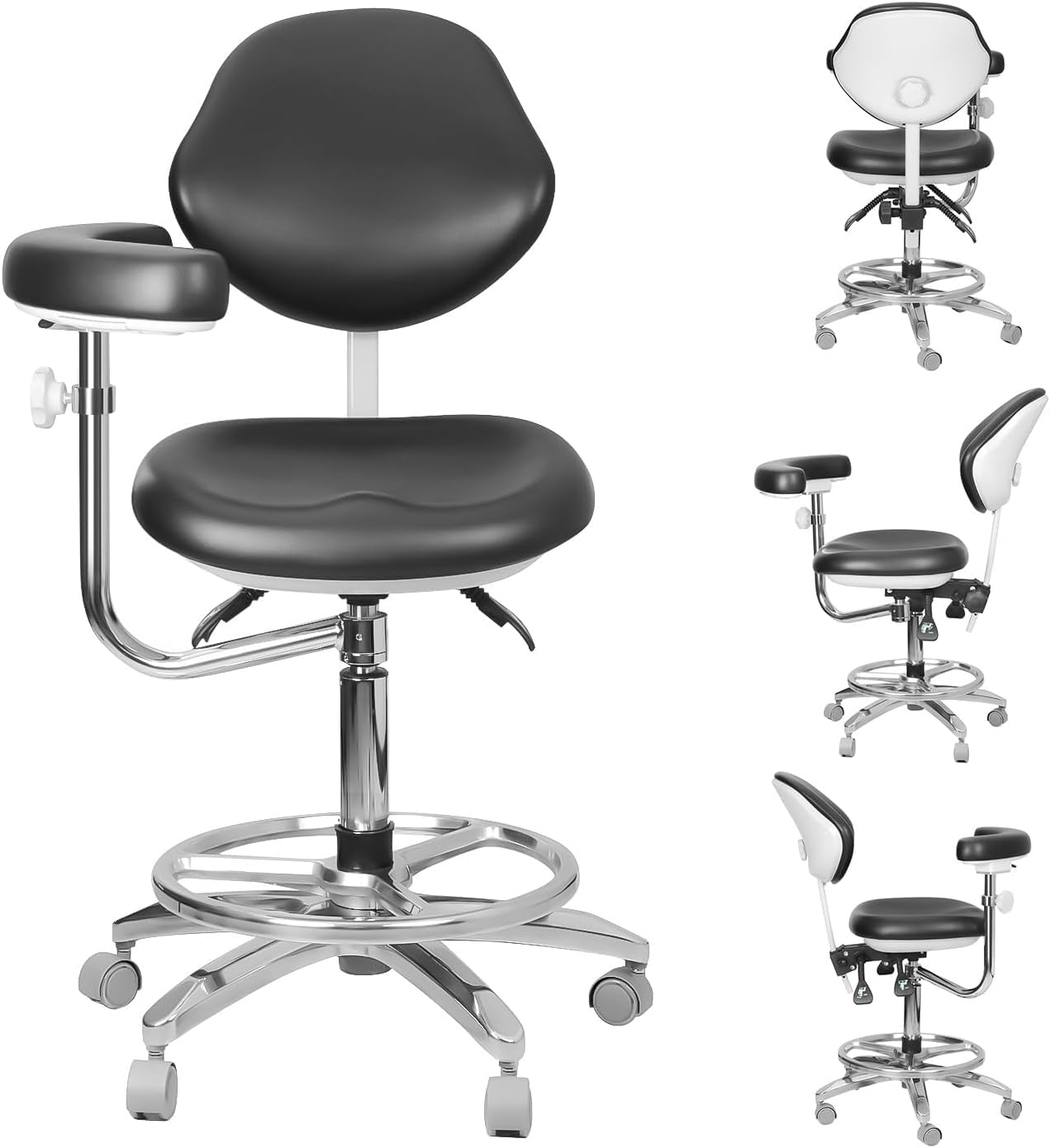 Mobile Adjustable Doctor's Stool Dental Assistance Chair Foot Control 360 Degree Rotation Armrest PU Leather QY-600M-B2