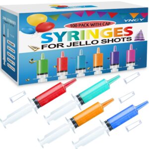 100 pack jello shot syringes with tip cap set, party syringe bpa-free suringes shooters syringes for jello shots, young halloween, thanksgiving, christmas, bachelorette parties, nurses, graduation