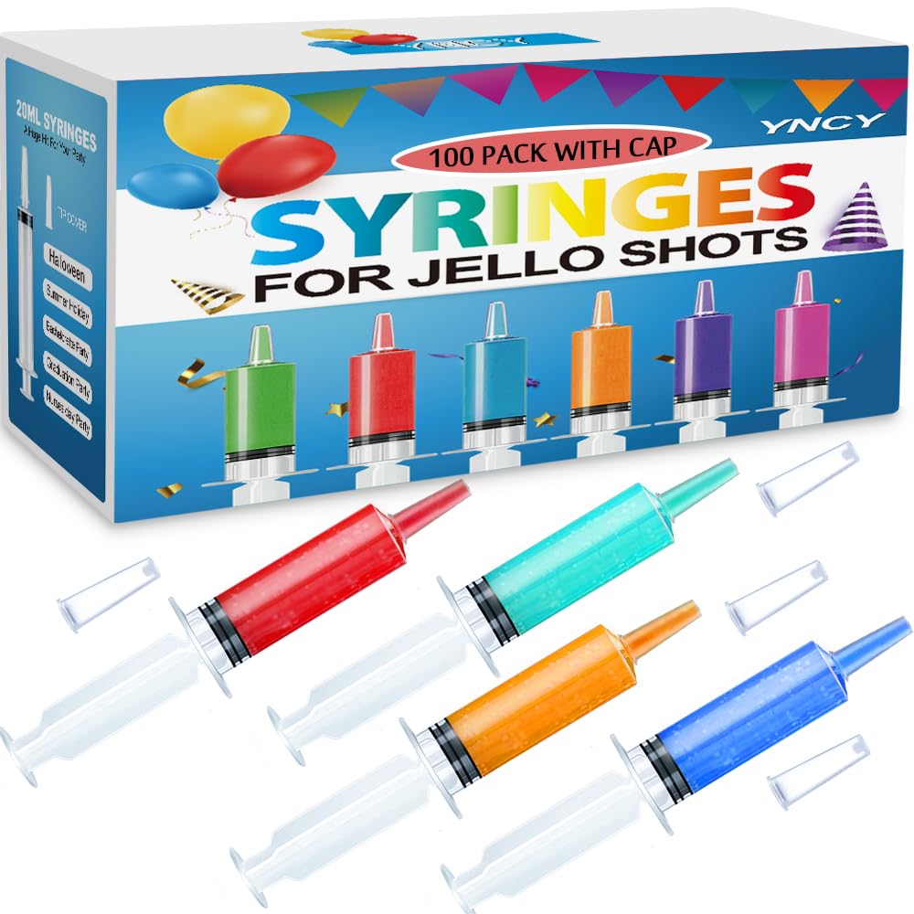 100 Pack Jello Shot Syringes with Tip Cap Set, Party Syringe BPA-Free Suringes Shooters Syringes for Jello Shots, Young Halloween, Thanksgiving, Christmas, Bachelorette Parties, Nurses, Graduation