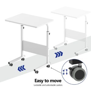 SogesHome 31.5inches Adjustable Mobile Bed Table Portable Laptop Computer Stand Desks with Rolling Wheels, White