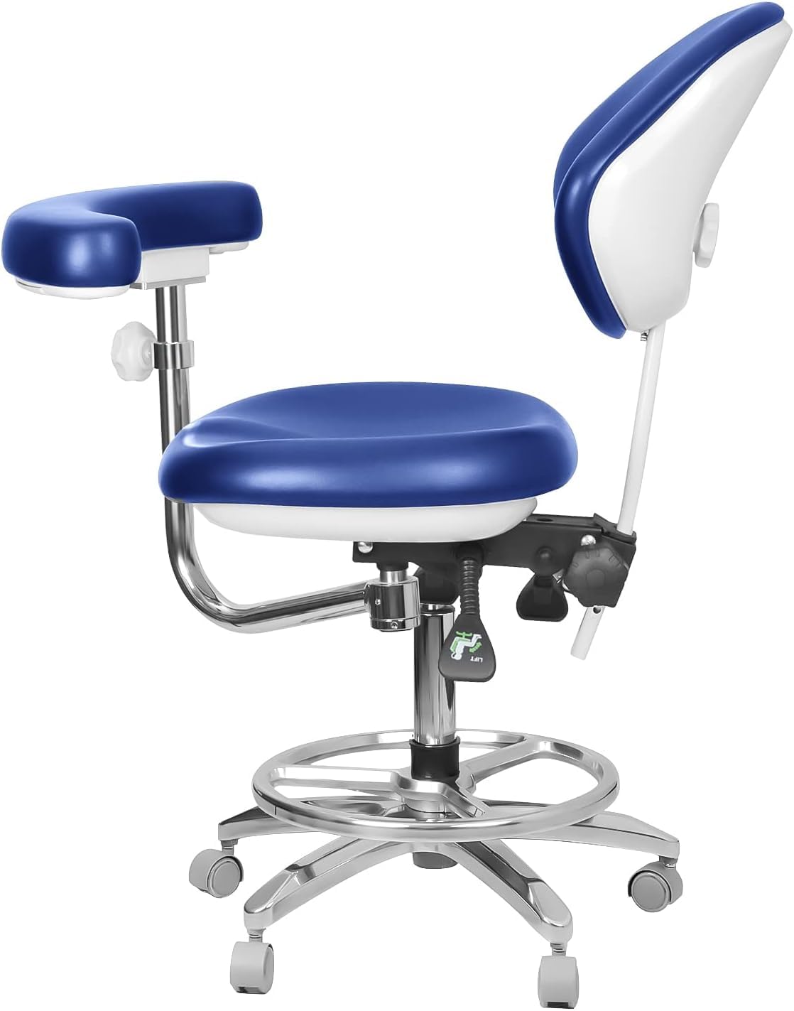 Adjustable Seat Doctor's Stool Dental Assistance Chair with Foot Control 360 Degree Rotation Armrest PU Leather QY-600M-B2