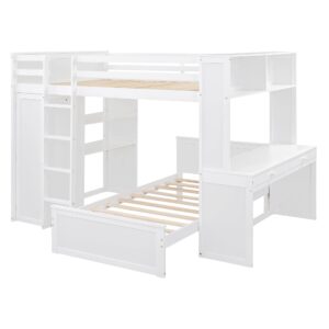 SOFTSEA L-Shaped Loft Bunk Bed for Kids Teens Full Over Twin Bunk Bed with Desk Wardrobe, Storage and Stand-Alone Bed, Full Loft Bed and Twin Platform Bed Set, No Box Spring Needed