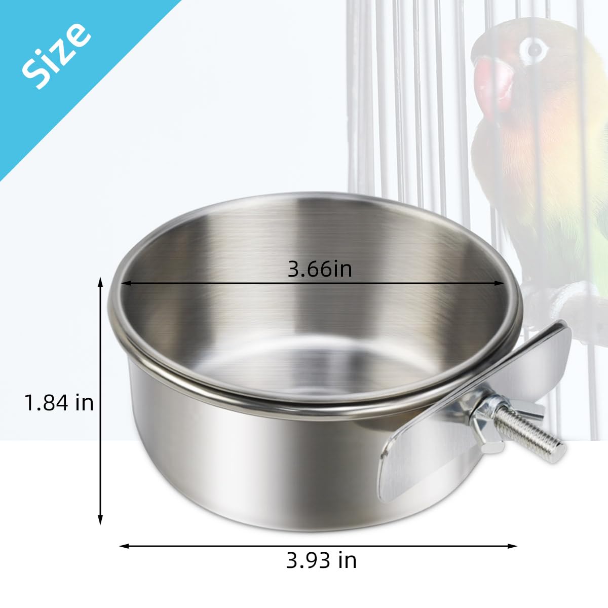 2 Pack Stainless Steel Bird Bowls for Cage Parrot Food Water Bowl Bird Feeding Dish Cups Parrot Food Water Feeder Pet Hanging Bowl Crate Coop Cups with Clamp Holder for Small Animal Dog Parakeet