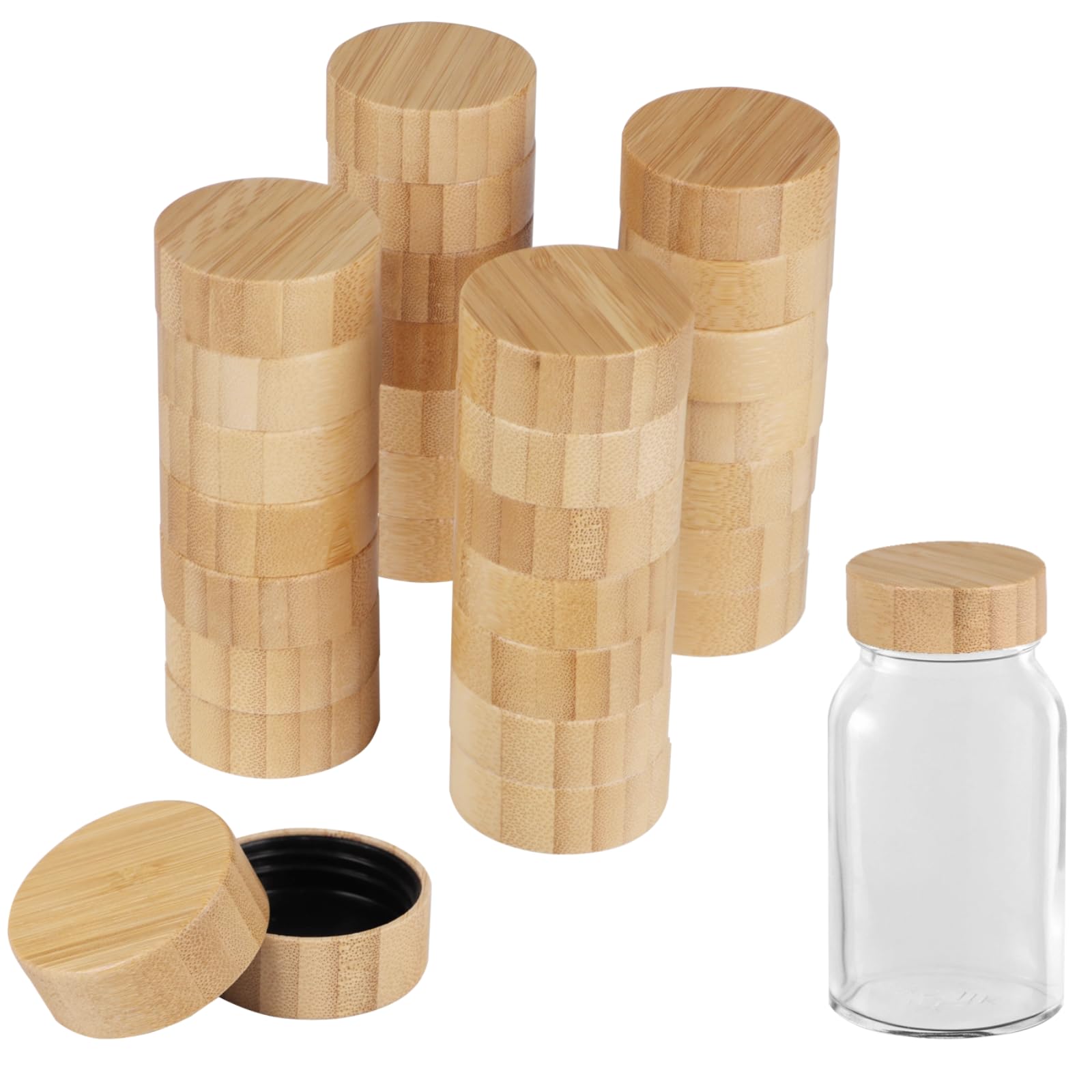 CDOKY 28 Pcs 1.85''D Bamboo Jar Lids, Natural Bamboo Lids for 4 oz and 6 oz Spice Jars, Nice Sealing Wooden Storage Can Lids, Round Mason Jar Lids, Reusable Leak-proof Lids