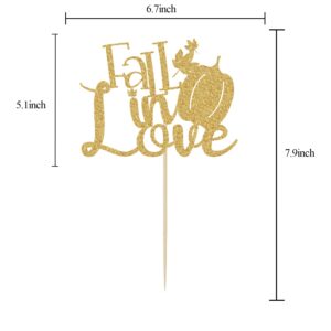 Glitter Fall in Love Cake Topper - Autumn Happy Anniversary Cake Topper, Pumpkin Wedding Engagement Bridal Shower Party Decorations Gold