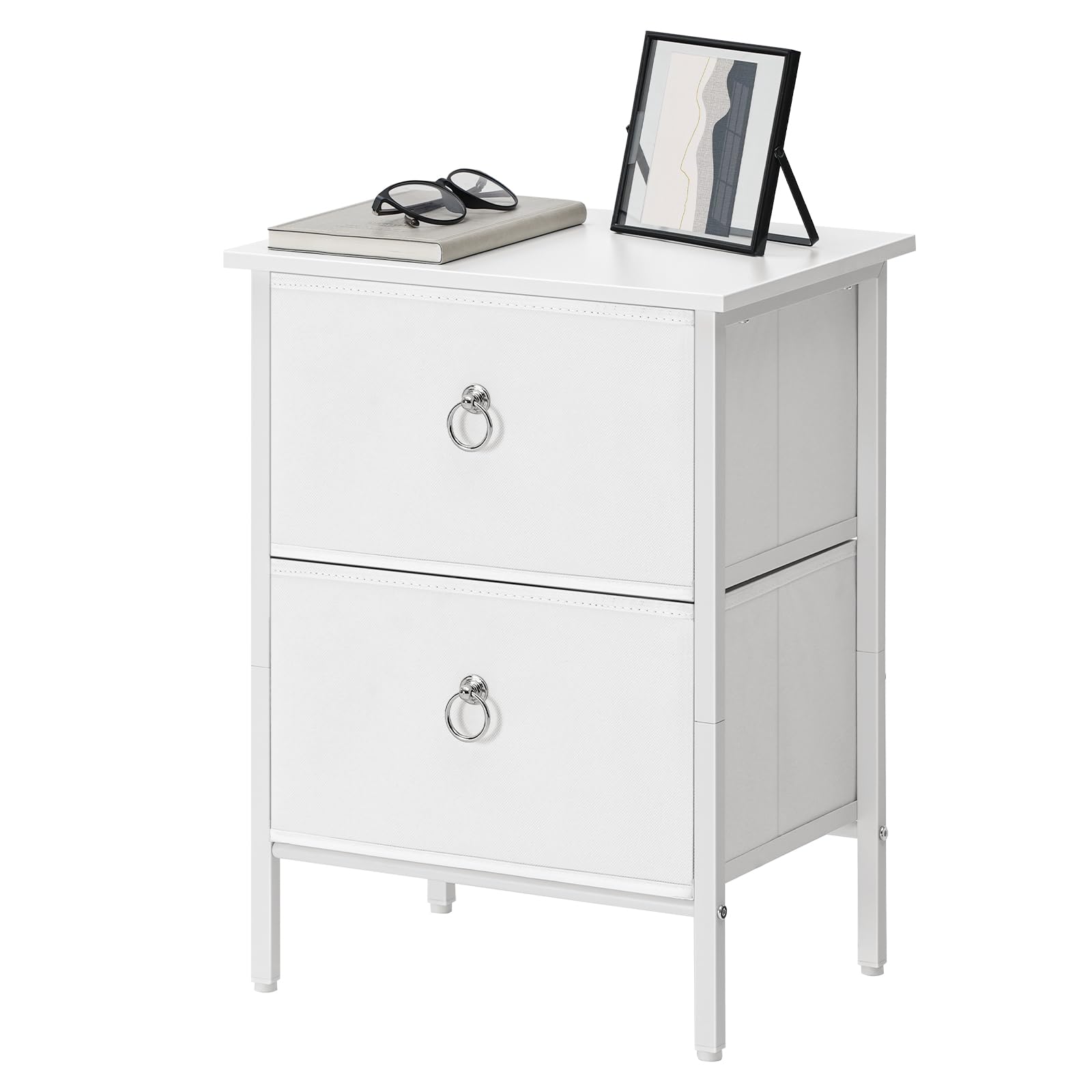 HOOBRO Nightstand, 2 Drawer Dresser for Bedroom, Small Night Stand, Bedside Furniture, End Tables with Fabric Drawer, Side Table for Bedroom, Dorm, White WT82BZ01