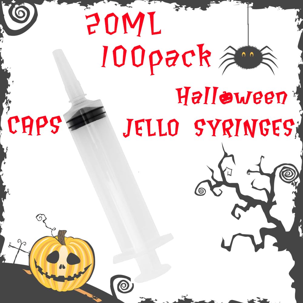 100 Pack Jello Shot Syringes with Tip Cap Set, Party Syringe BPA-Free Suringes Shooters Syringes for Jello Shots, Young Halloween, Thanksgiving, Christmas, Bachelorette Parties, Nurses, Graduation