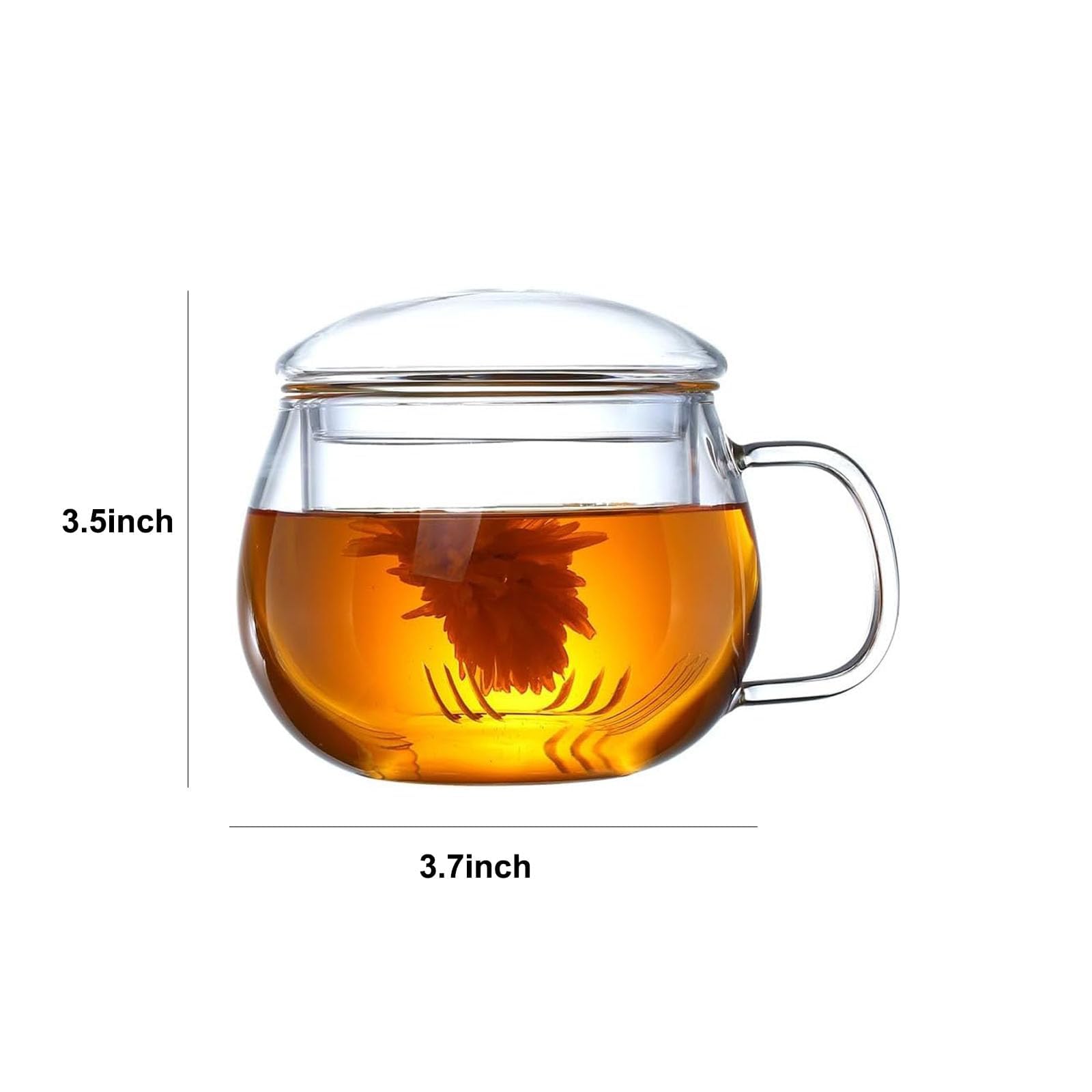 Aurfedes 14oz Tea cup with steeper and lid, heat-resistant borosilicate glass clear tea cup for loose leaf tea, blooming tea and tea bags - ideal for tea lovers (1PCS)