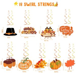 Thanksgiving Decorations Indoor, Thanksgiving Party Decorations Set Includes 3 Pre-strung Banners, 18 Hanging Swirls, 2 Turkey Honeycombs, 4 Tissue Pom Poms for Office, Classroom, Home Decor