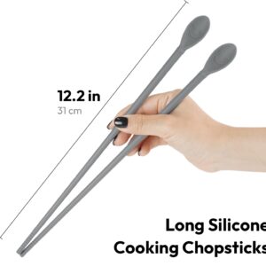 Carrotez Silicone Cooking Chopsticks, Long (12 inch) Reusable Chopsticks for Cooking, Heat Resistant, Non-Scratch, Gentle on Cookware, 1 pair - Modern Grey