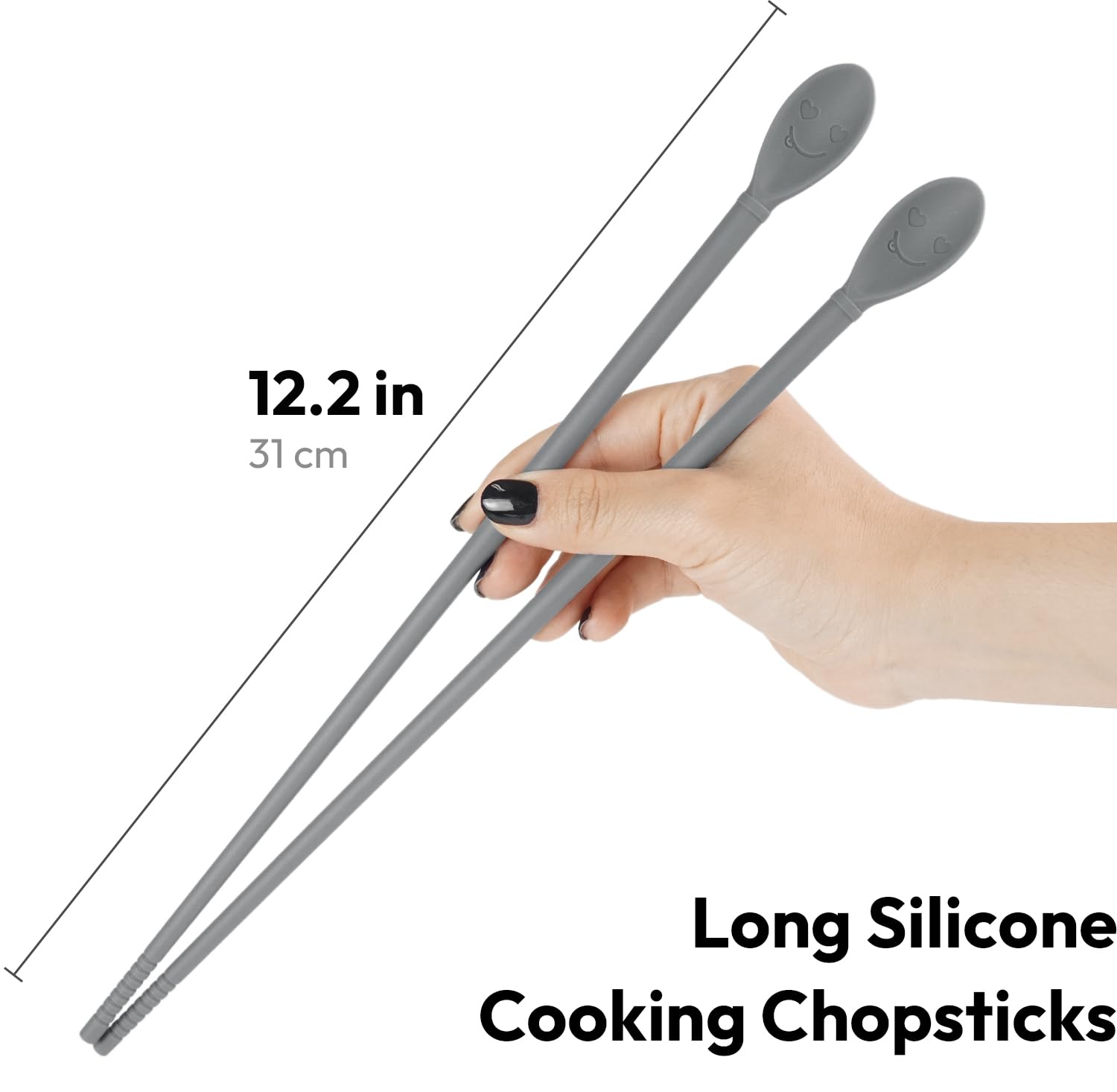 Carrotez Silicone Cooking Chopsticks, Long (12 inch) Reusable Chopsticks for Cooking, Heat Resistant, Non-Scratch, Gentle on Cookware, 1 pair - Modern Grey