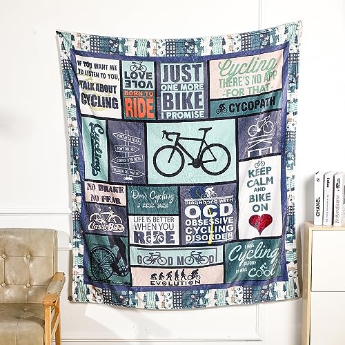 Soft Bicycle Cycling Blanket for Couch Bed Cozy Fleece Flannel Bike Cycling Throw Blanket for Kids Adults Cycling Gifts for Men and Women 50'' x 60'' (Bike 02)