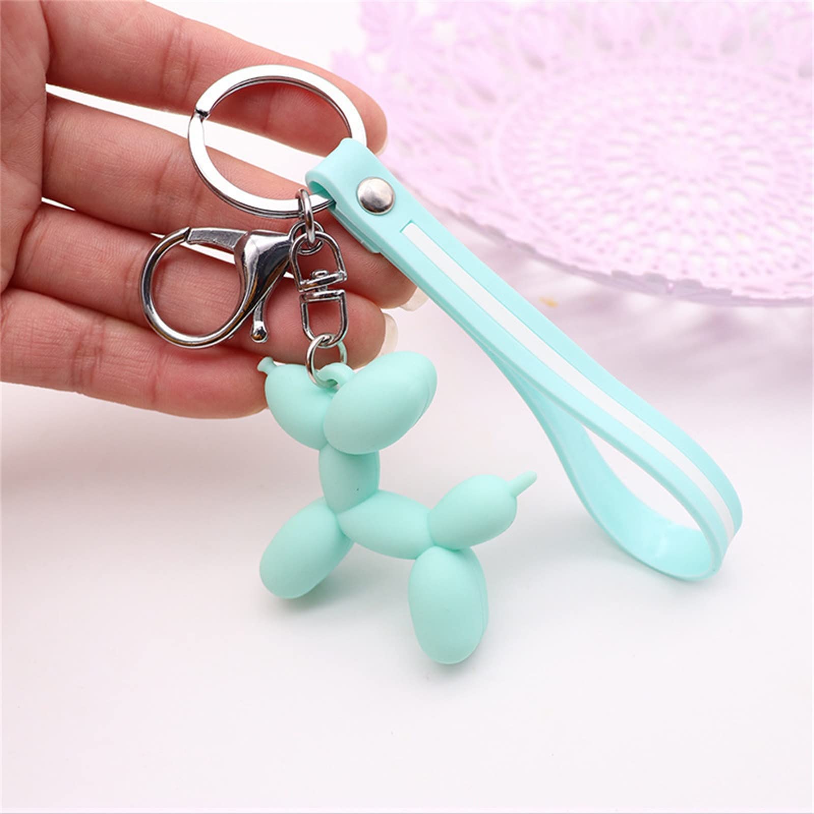 Blanks for Crafting Creative Balloon Dog Cute Dog Keychain Custom PVC Cartoon Keyring 3D Soft Silicone (Green, One Size)