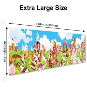 DOTOOMA 118 x 20 In Candyland Sweet Cartoon Rainbow Cupcake Ice Cream Castle Theme Yard Banner Sign Decorations Baby Shower Girls Birthday Party Cake Table Polyester Supplies