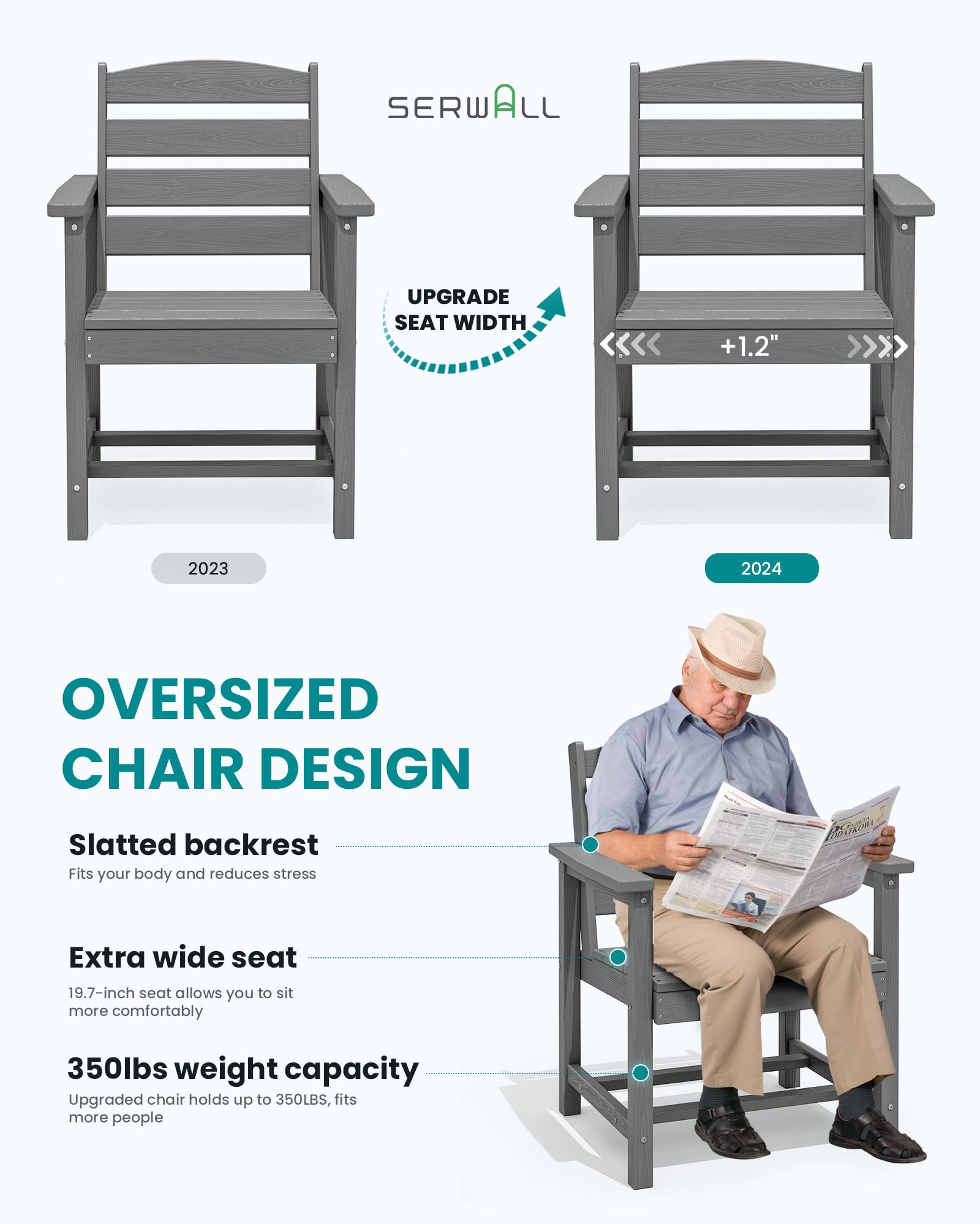 SERWALL Patio Dining Chair Set of 2, Gray