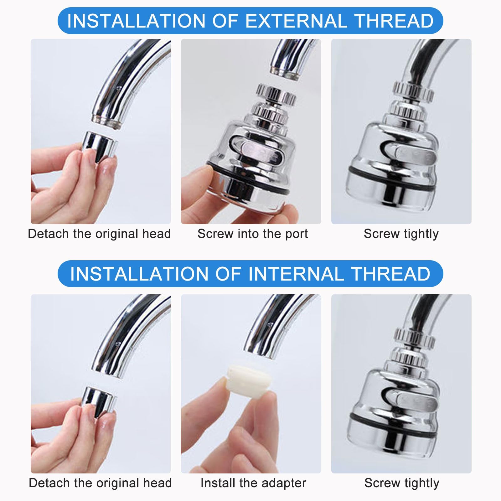 Sink Faucet Attachment, Movable Kitchen Faucet Head 360° Rotatable Faucet Sprayer Head Replacement Water Saving Faucet Extender,Anti -Splash,3 Modes, Chrome Faucet Head for Kitchen and Bathroom