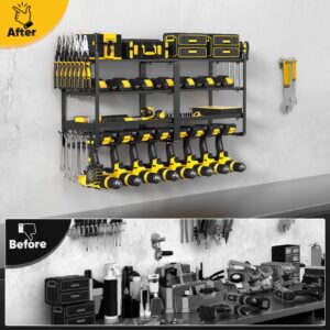 POKIPO Power Tool Organizer Wall Mount, Extended Large Heavy Duty Drill Holder, 4 Layer Garage and Storage, Suitable Utility Racks for Room, Workshop