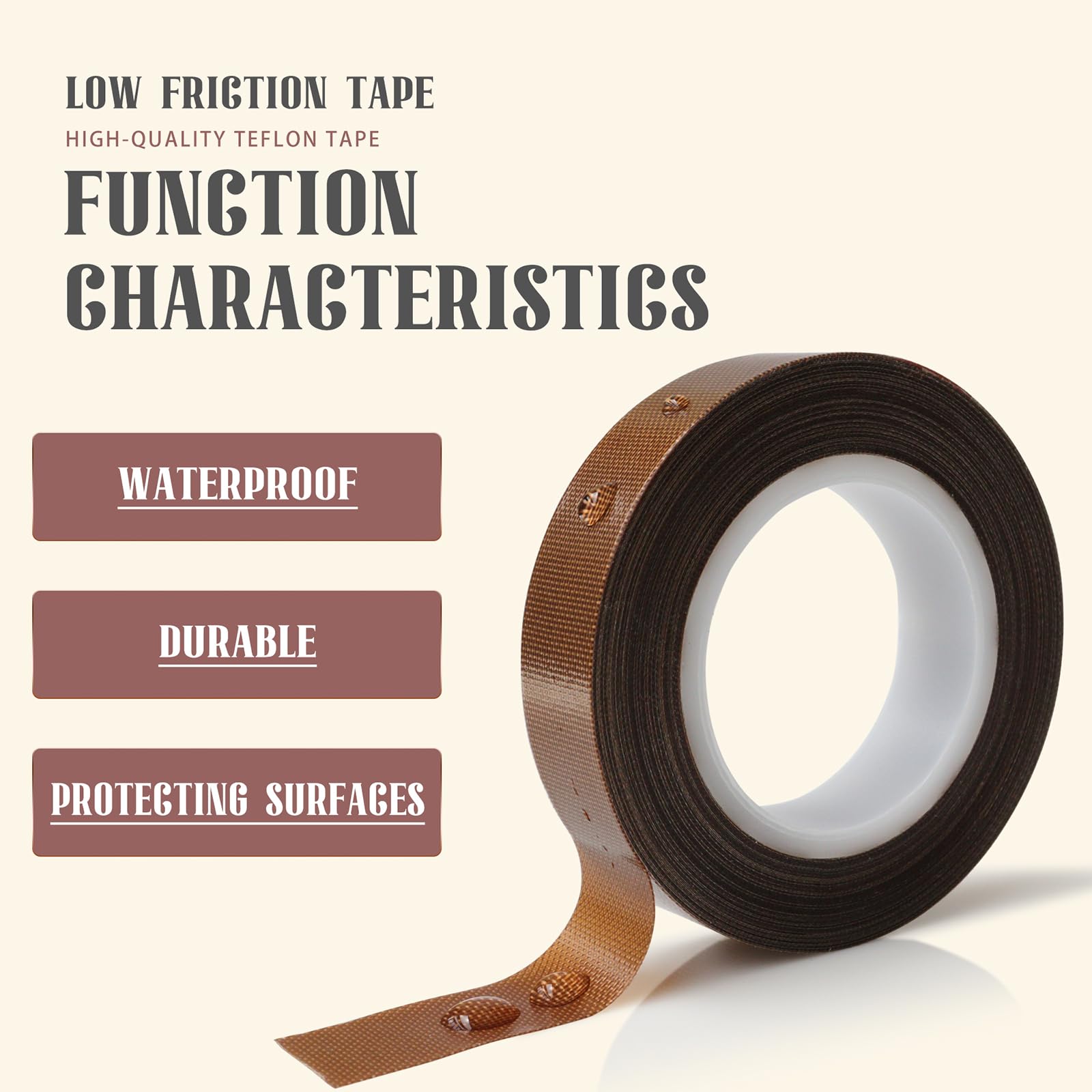 2 Rolls 1/2 Inch x 33 Feet Low Friction Tape,Drawer Slide Tape,Drawer Glide Tape,Squeak Resistant Tape,Abrasion Resistance Tape,Surface Protection Tape for Wood,Drawer,Cabinet,Curtain,Furniture,Brown