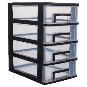 storage cabinet plastic 4 drawer wide storage drawer, plastic clear storage and organizer cabinet for bathroom, closet, craft room, garage, kids room, office, pantry, desktop