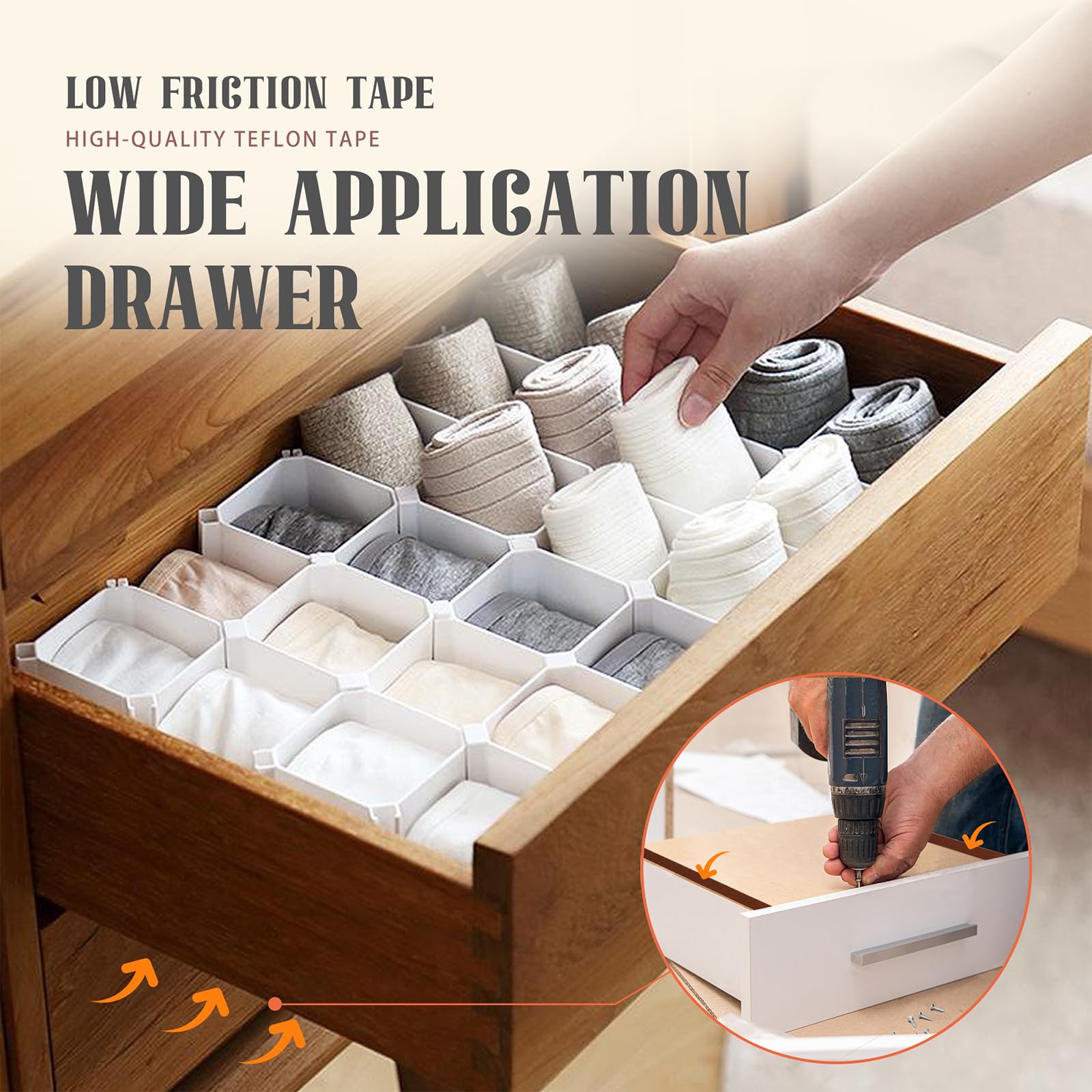 2 Rolls 1/2 Inch x 33 Feet Low Friction Tape,Drawer Slide Tape,Drawer Glide Tape,Squeak Resistant Tape,Abrasion Resistance Tape,Surface Protection Tape for Wood,Drawer,Cabinet,Curtain,Furniture,Brown