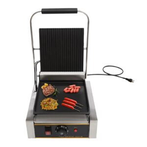 commercial sandwich panini press grill,110v 1800w up grooved and down flat plates electric sandwich maker, panini press machine for hamburgers steaks bacons