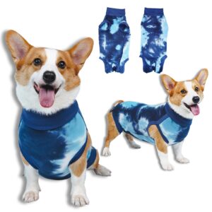 torjoy breathable dog recovery suit for male/female, tie dye blue dog onesie for abdominal wounds, cone e-collar alternative after surgery to anti-licking, professional surgery suit for dogs