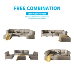 Mjkone Modular Sectional Sofa, Convertible 6 Seat Sofa L Shaped Couch U Shaped Sectional Sofa Queen Size Sleeper Sofa Bed Variable Sectional Couches for Living Room Department Small Space, Light Tan