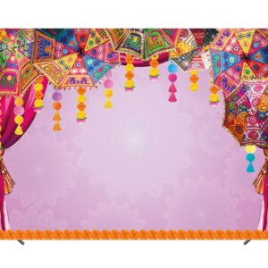 Indian Traditional Backdrop 7x5FT Purple Curtain Boho Flowers Umbrella Background for Wedding Birthday Bridal Shower Party Decoration Couples Trip Photo Booth Props