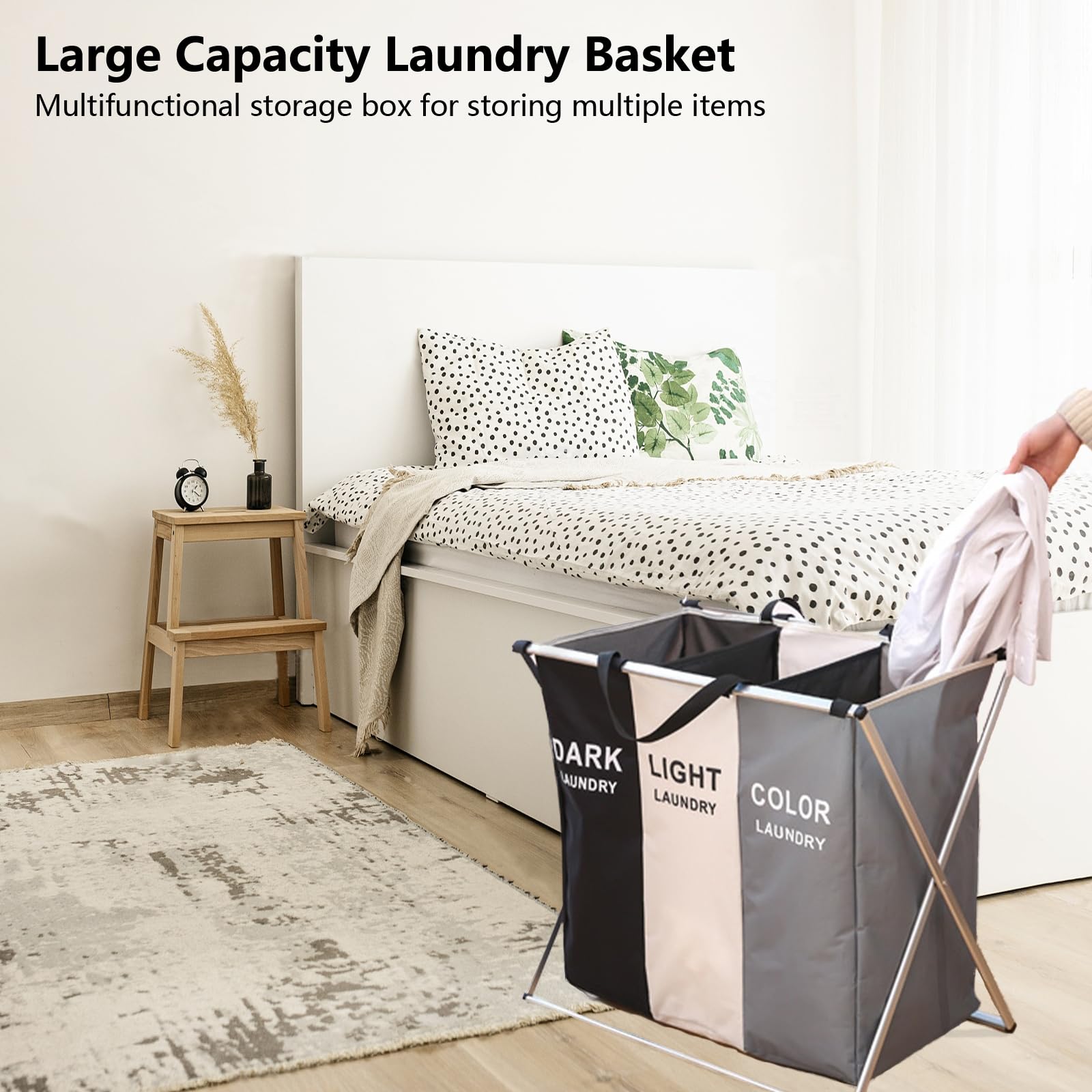 Laundry Basket,Upgraded 136L Laundry Hamper 3 Sections Laundry Bin Sorter, Waterproof & Foldable Washing Storage Bag for Dirty Clothes Toys Towel in Bathroom Bedroom Organization