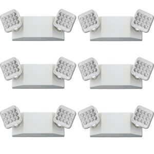 hivotisa led emergency lights with battery backup 6 pack, commercial emergency lights fixture two head adjustable, hardwired emergency light for business, home power failure hallway ac 120/277v