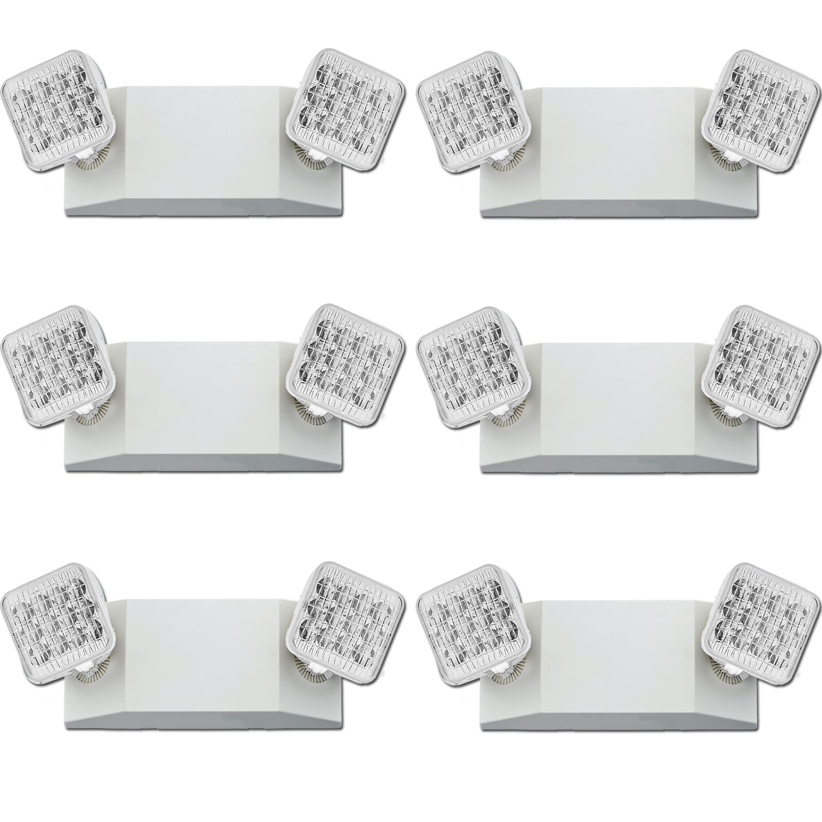 Hivotisa LED Emergency Lights with Battery Backup 6 Pack, Commercial Emergency Lights Fixture Two Head Adjustable, Hardwired Emergency Light for Business, Home Power Failure Hallway AC 120/277V