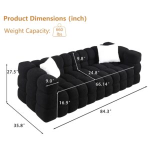 GNIXUU Cloud Sofa Large Couch, Modern Marshmallow Boucle Fabric Couches with Plastic Legs Upholstered Tufted 3 Seater Sofa with 2 Pillows for Living Room, Bedroom, Office, 84 Inch Wide(Black)