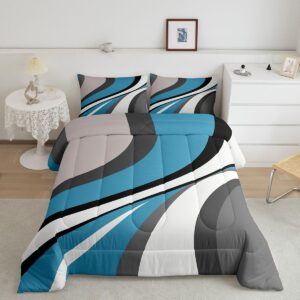 erosebridal geometric comforter set king size, boys blue white grey swirls bedding set, patchwork geometry down comforter, modern abstract quilt duvet insert with 2 pillow cases bedroom decor