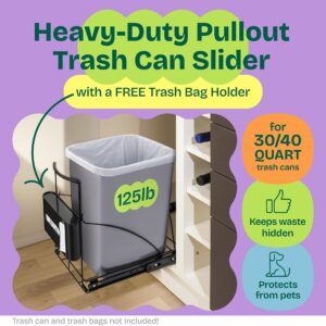 Spaces Tools Pull Out Trash Can Under Cabinet Shelf - Under Sink Trash Can Pull Out Slider for 30–40 Quart Cans Up to 125 lb - Cabinet Trash Can Pull Out Kit w/Garbage Bag Holder - (Can Not Included)