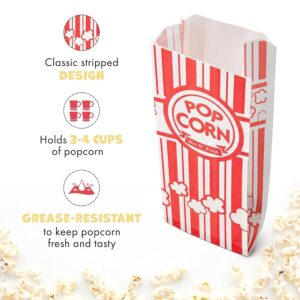 Alitte Paper Popcorn Bags (100-Pack) 2 oz Individual Servings - Leakproof Bottom, Holds 4 Cups of Popcorn - Classic Red and White Stripes, for Movie Night, Carnival, Party, Theater, and Snack Bars