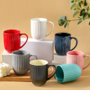 Hasense Ceramic Coffee Mugs Set of 4, 16 Oz Large Ribbed Coffee Cups with Big Handle, Unique Modern Style White Latte Mugs for Tea,Cocoa,Milk,Cappuccino, Microwave & Dishwasher Safe