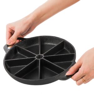 WUWEOT Cast Iron Wedge Pan, Non stick Round Corn Bread Skillet, Black 8-edges Biscuit Pan with Double Handles for Scones, Corn Stick Pan, Muffins, Cup Cakes and Brownies