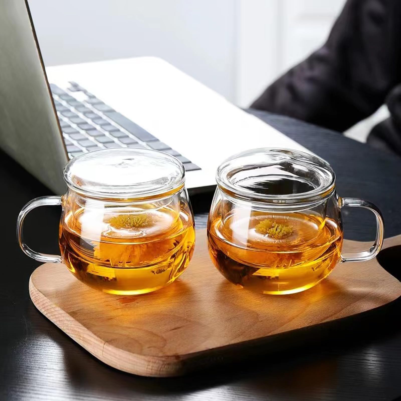 Aurfedes 14oz Tea cup with steeper and lid, heat-resistant borosilicate glass clear tea cup for loose leaf tea, blooming tea and tea bags - ideal for tea lovers (1PCS)