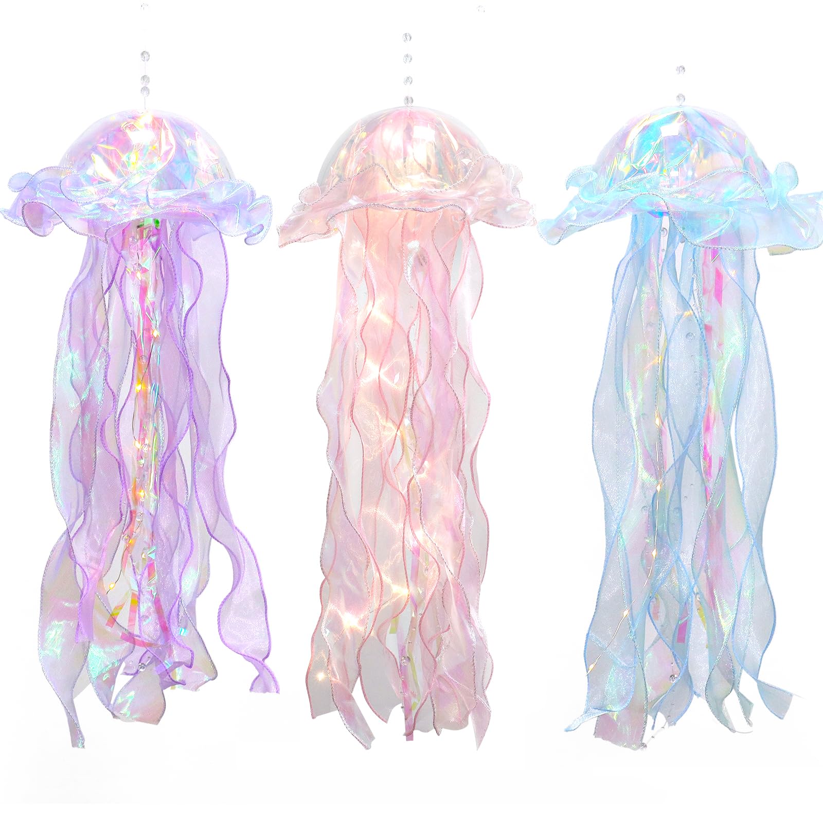 Glitter Iridescent Jellyfish Hanging Decor Jellyfish Kit for Under The Sea Little Mermaid Party Decoration Centerpiece Hanging Jelly Fish Decor Ocean Birthday Wedding Bridal Baby Shower Party Supplies