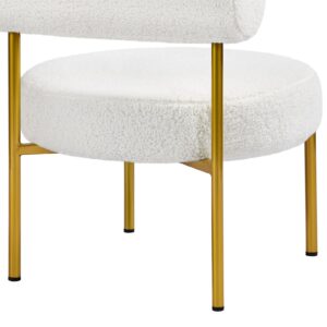 Yaheetech Boucle Accent Chair, Modern Tufted Vanity Chair, Cozy Sherpa Barrel Chair with Gold Legs, Club Chair for Living Room Bedroom Vanity Room Home Office, White