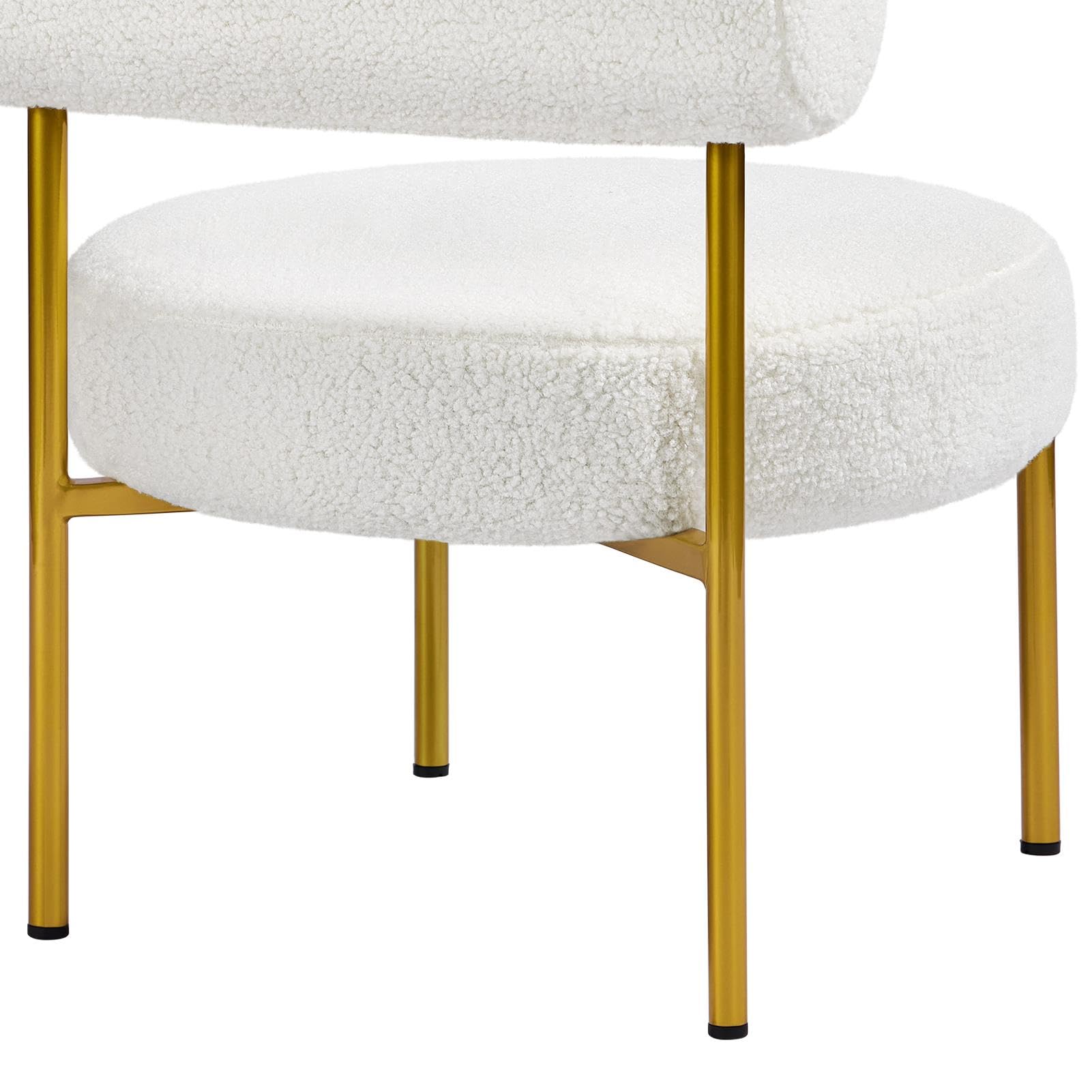 Yaheetech Boucle Accent Chair, Modern Tufted Vanity Chair, Cozy Sherpa Barrel Chair with Gold Legs, Club Chair for Living Room Bedroom Vanity Room Home Office, White