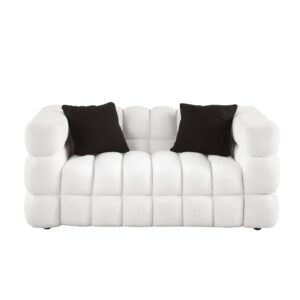 GNIXUU Cloud Sofa Couch, Modern Marshmallow Boucle Fabric Couches with Plastic Legs Upholstered Tufted Loveseat Sofa with 2 Pillows for Living Room, Bedroom, Office, 62 Inch Wide(White)