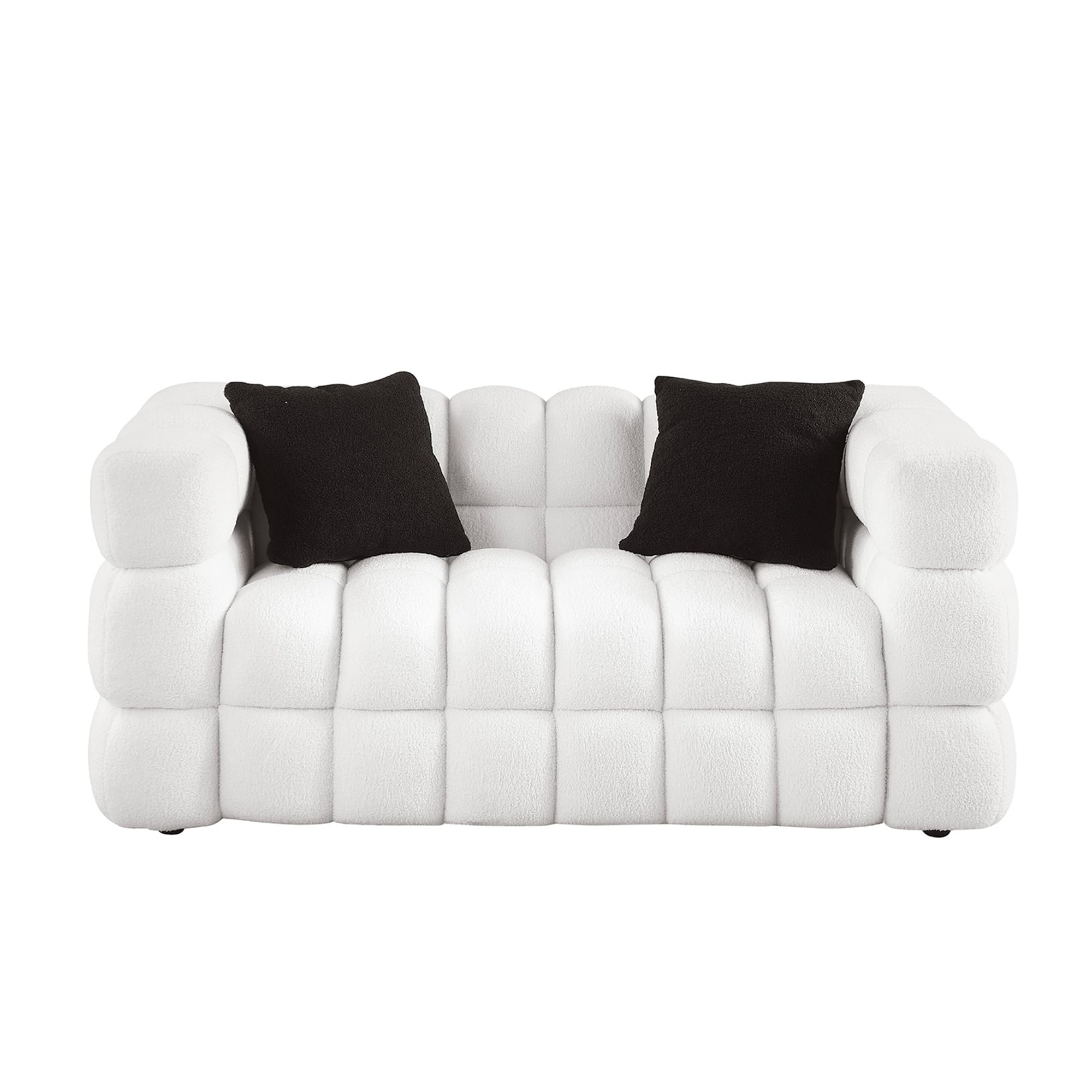 GNIXUU Cloud Sofa Couch, Modern Marshmallow Boucle Fabric Couches with Plastic Legs Upholstered Tufted Loveseat Sofa with 2 Pillows for Living Room, Bedroom, Office, 62 Inch Wide(White)