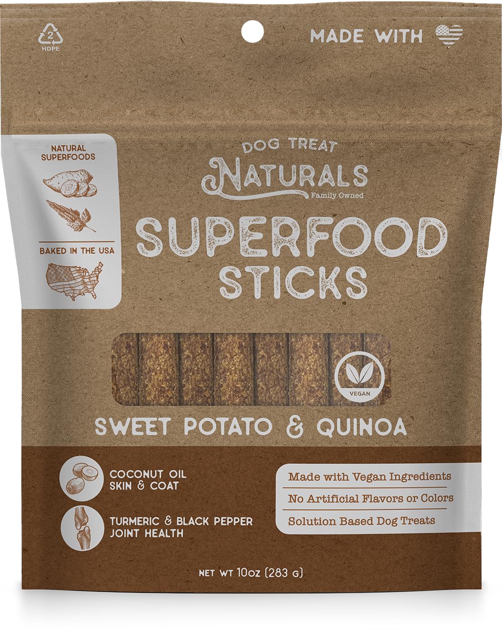 Dog Treat Naturals Sweet Potato & Quinoa Superfood Sticks for Dogs | Premium Training Treats | with Turmeric for Joint Health | Made with Real Sweet Potato & Quinoa | Made in USA | 10 Ounces