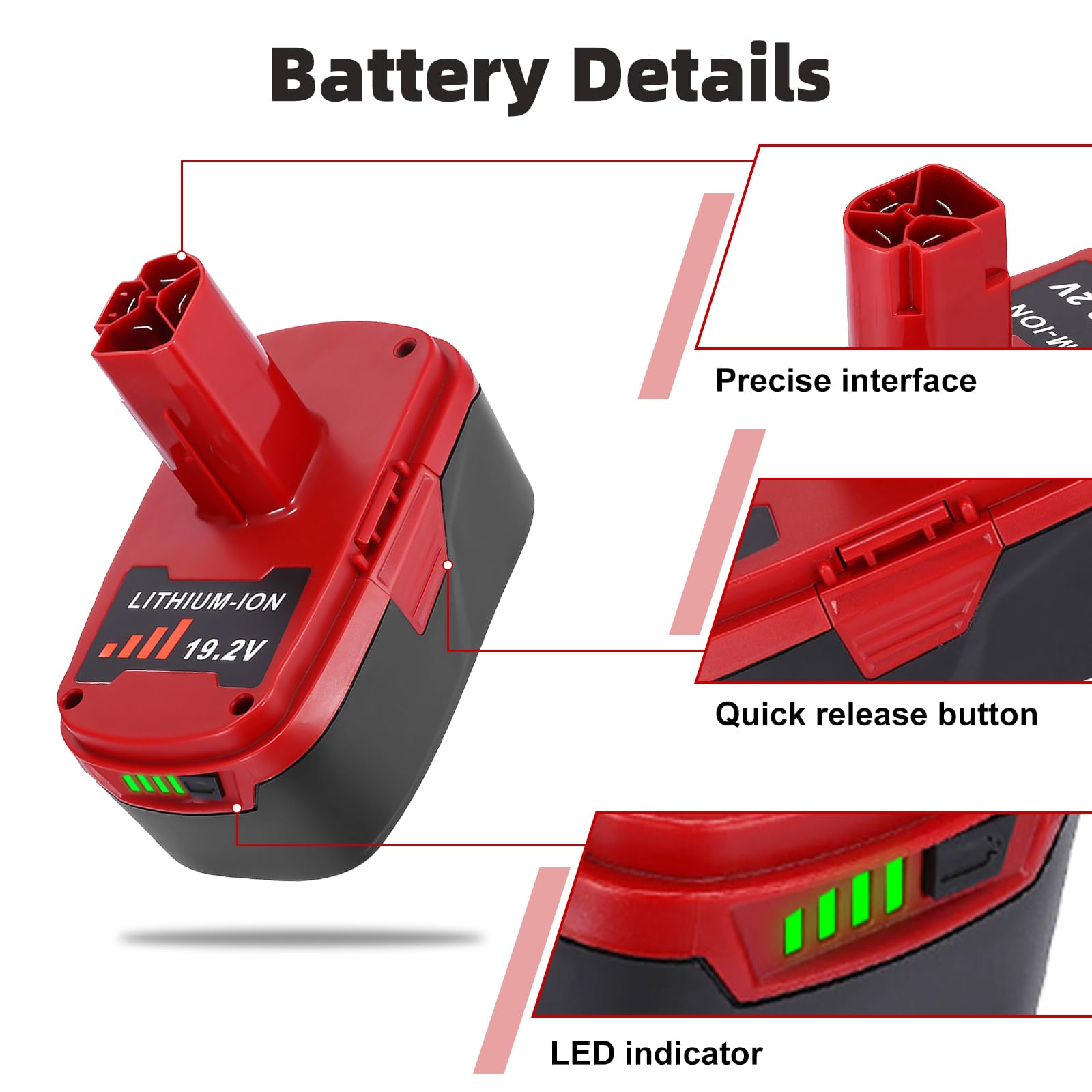 Upgraded 2 Pack 6000mAh 19.2V C3 Replacement Battery Compatible with Craftsman 19.2 Volt Battery Lithium-ion DieHard 315.115410 315.11485 130279005 1323903 120235021 11375 11376 Cordless Tools (Red)