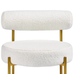 Yaheetech Boucle Accent Chair, Modern Tufted Vanity Chair, Cozy Sherpa Barrel Chair with Gold Legs, Club Chair for Living Room Bedroom Vanity Room Home Office, White