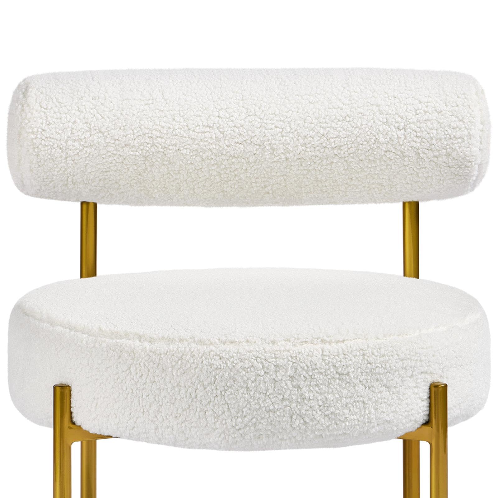 Yaheetech Boucle Accent Chair, Modern Tufted Vanity Chair, Cozy Sherpa Barrel Chair with Gold Legs, Club Chair for Living Room Bedroom Vanity Room Home Office, White