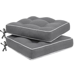 favoyard patio cushions 19 x 19 inch indoor & outdoor chair cushions water-resistant seat cushion for patio furniture 3-year color fastness square tufted couch chair pads with ties, 2 pack, dark gray