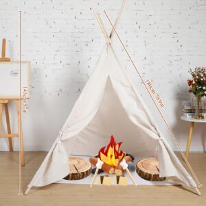 Kigley 24 Pcs Pretend Camping Play Set with Teepee Tent Fake Campfire Felt Toys Wood Style Throw Pillow Cushion for Boys Girls Adults Dramatic Play Home Decorations