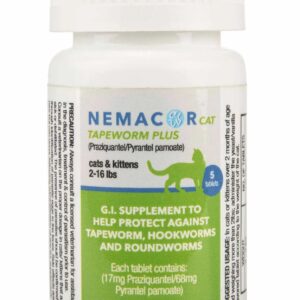 Nemacor Cat Tapeworm Plus | Cats 2-16 lbs | Vanilla/Yeast | 5 Tablets